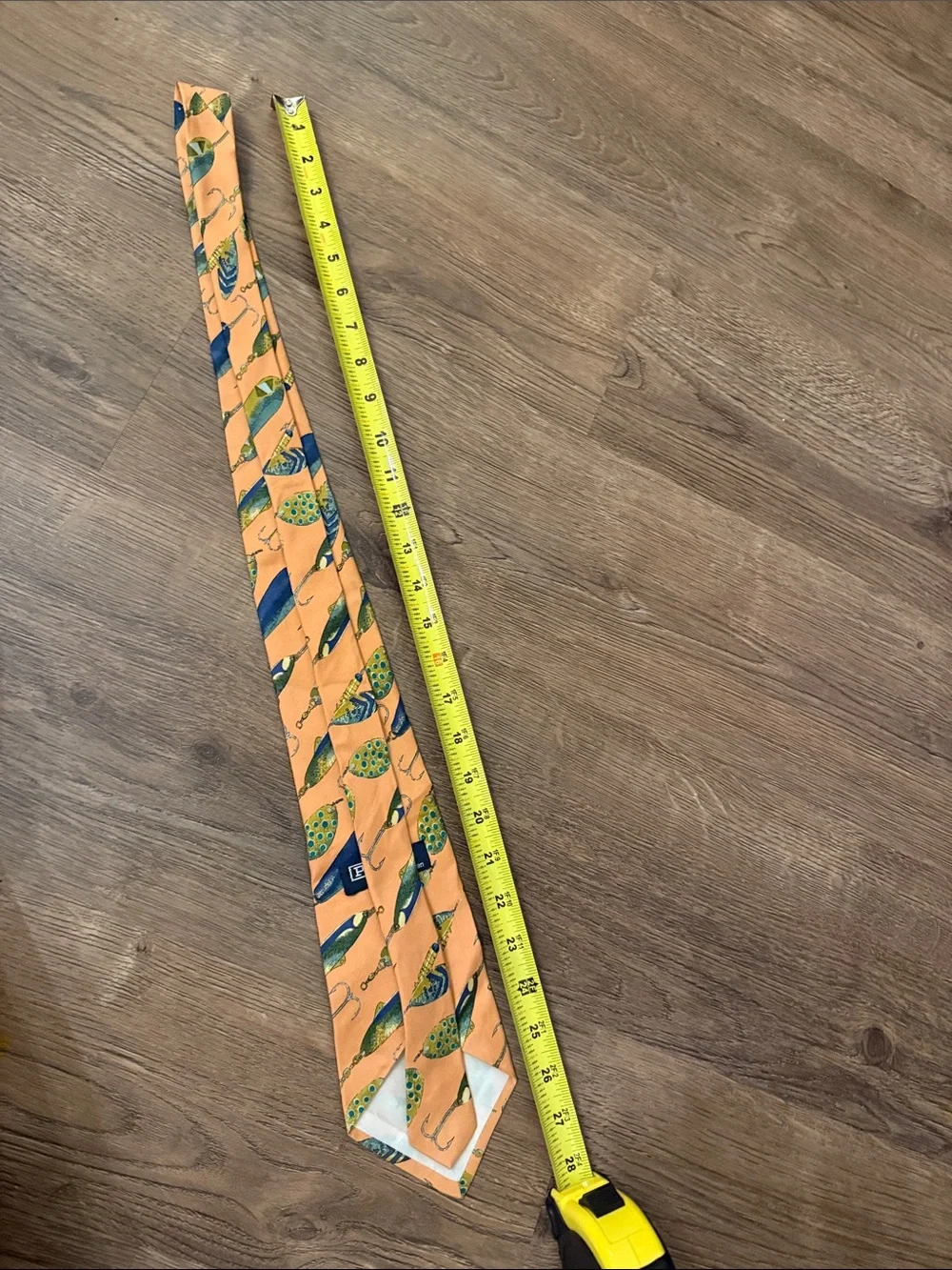 Polo by Ralph Lauren Orange Silk Tie with Blue and Green Fishing Lure Print